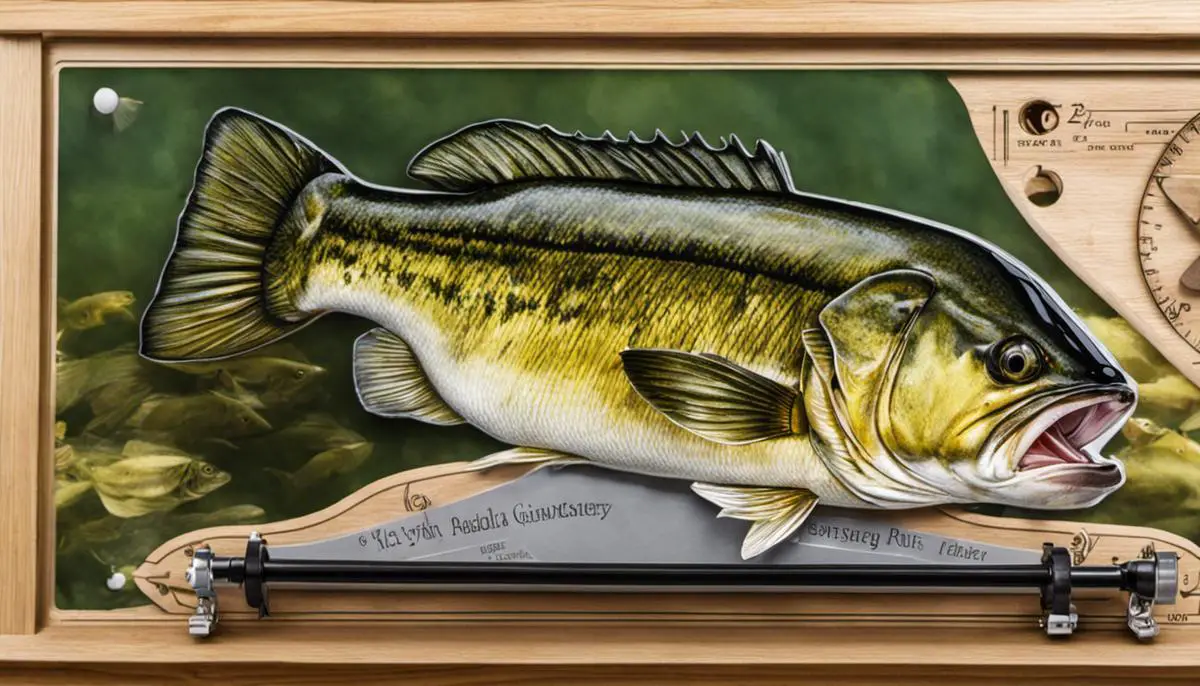 An image of a fisherman measuring a bass on a fish measuring board