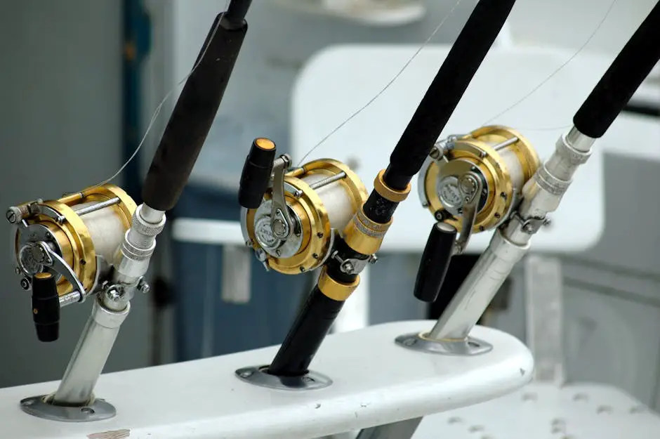 A fishing rod and reel with various types of fishing line, representing the importance of selecting the right line for specific fishing techniques and conditions.