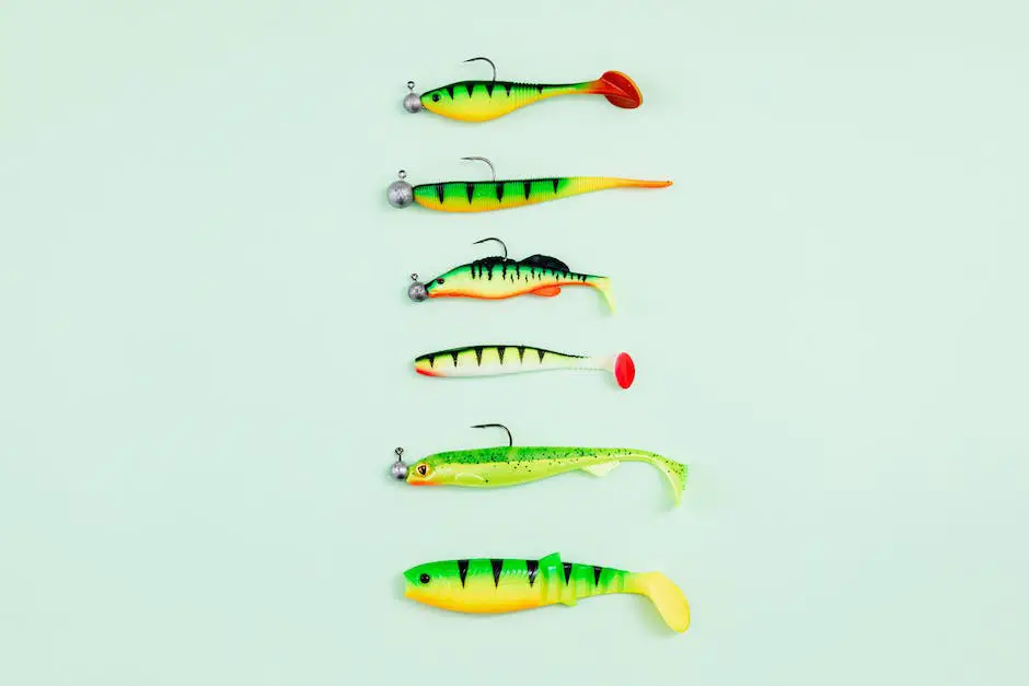 Illustration of different fishing lures displayed together with names and descriptions