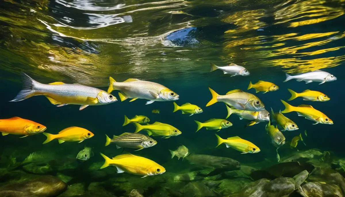 Image of various Tennessee fish species swimming in a river