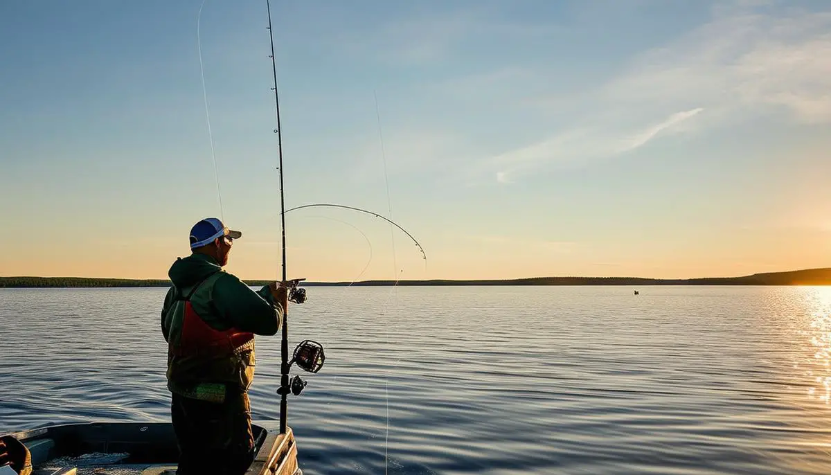 Anglers fishing for walleye on Upper Red Lake in Minnesota, with the expansive lake visible in the background.