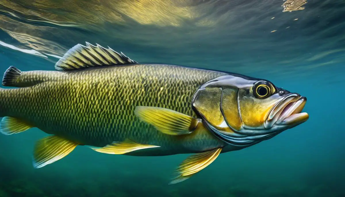 Image of a walleye fish swimming in open water